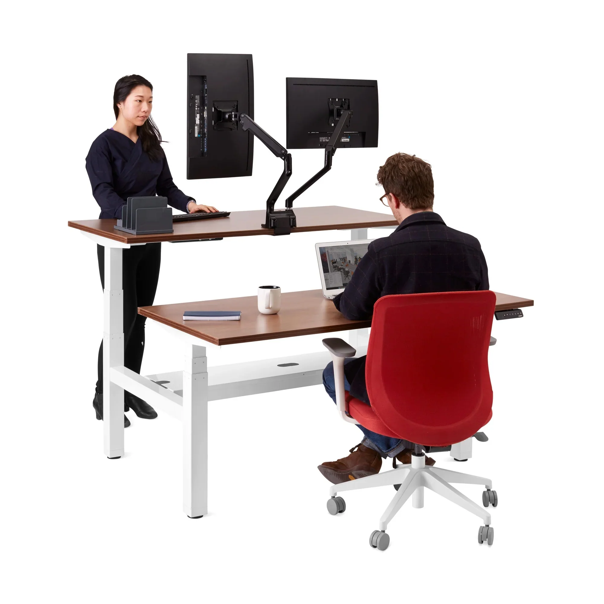 Series L 3S Adjustable Height Double Desk for 2