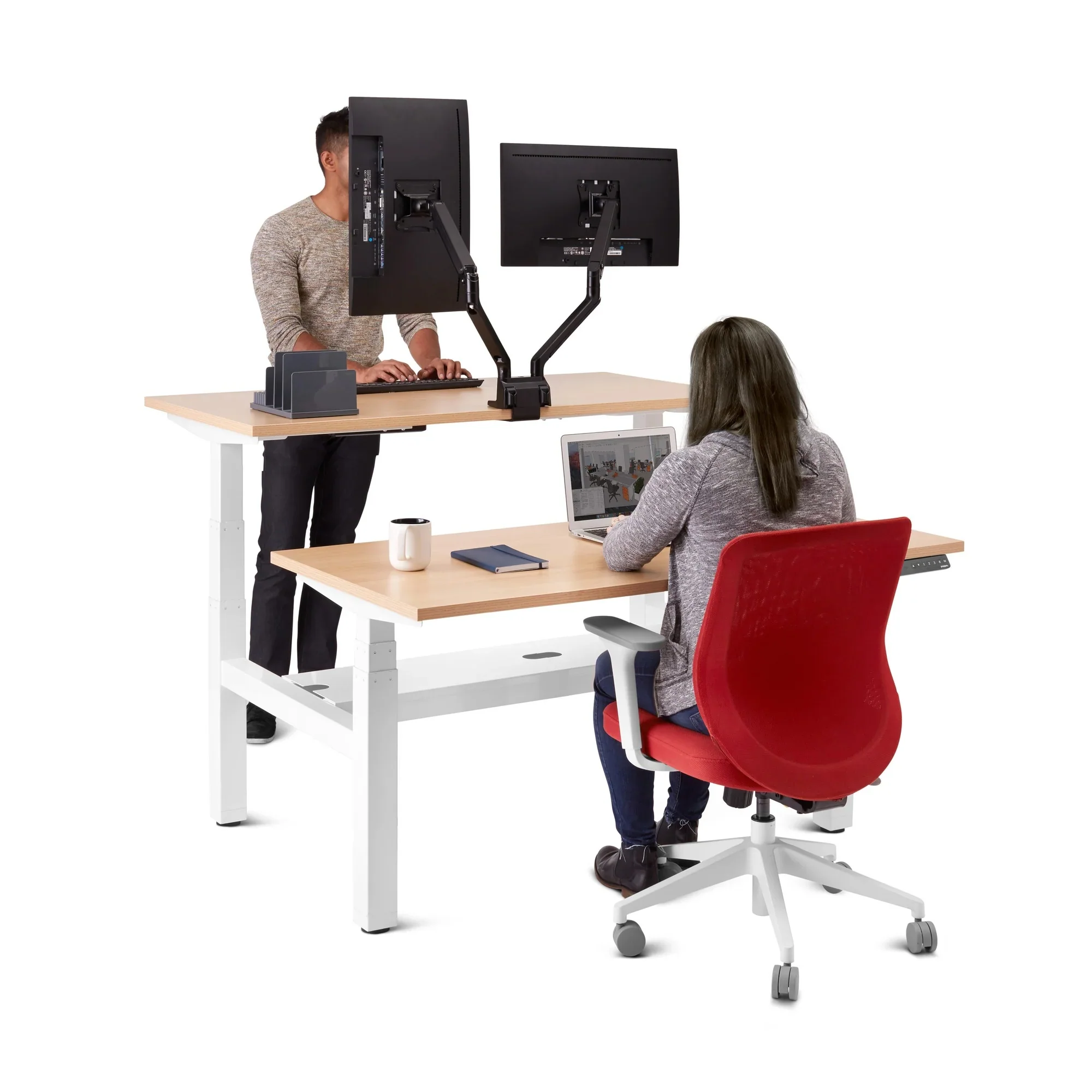 Series L 3S Adjustable Height Double Desk for 2