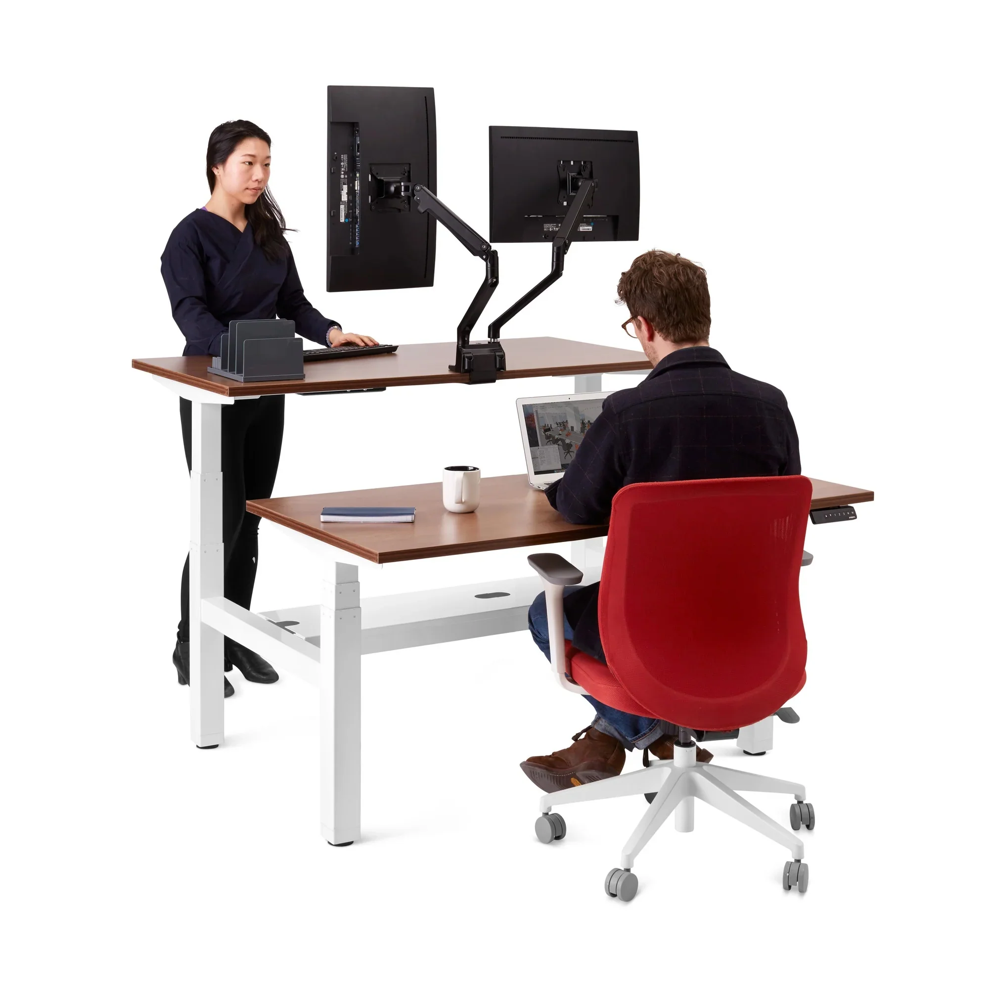 Series L 3S Adjustable Height Double Desk for 2