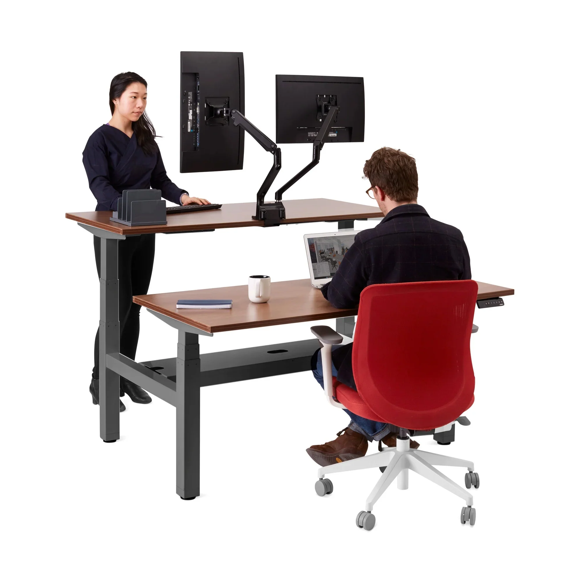 Series L 3S Adjustable Height Double Desk for 2
