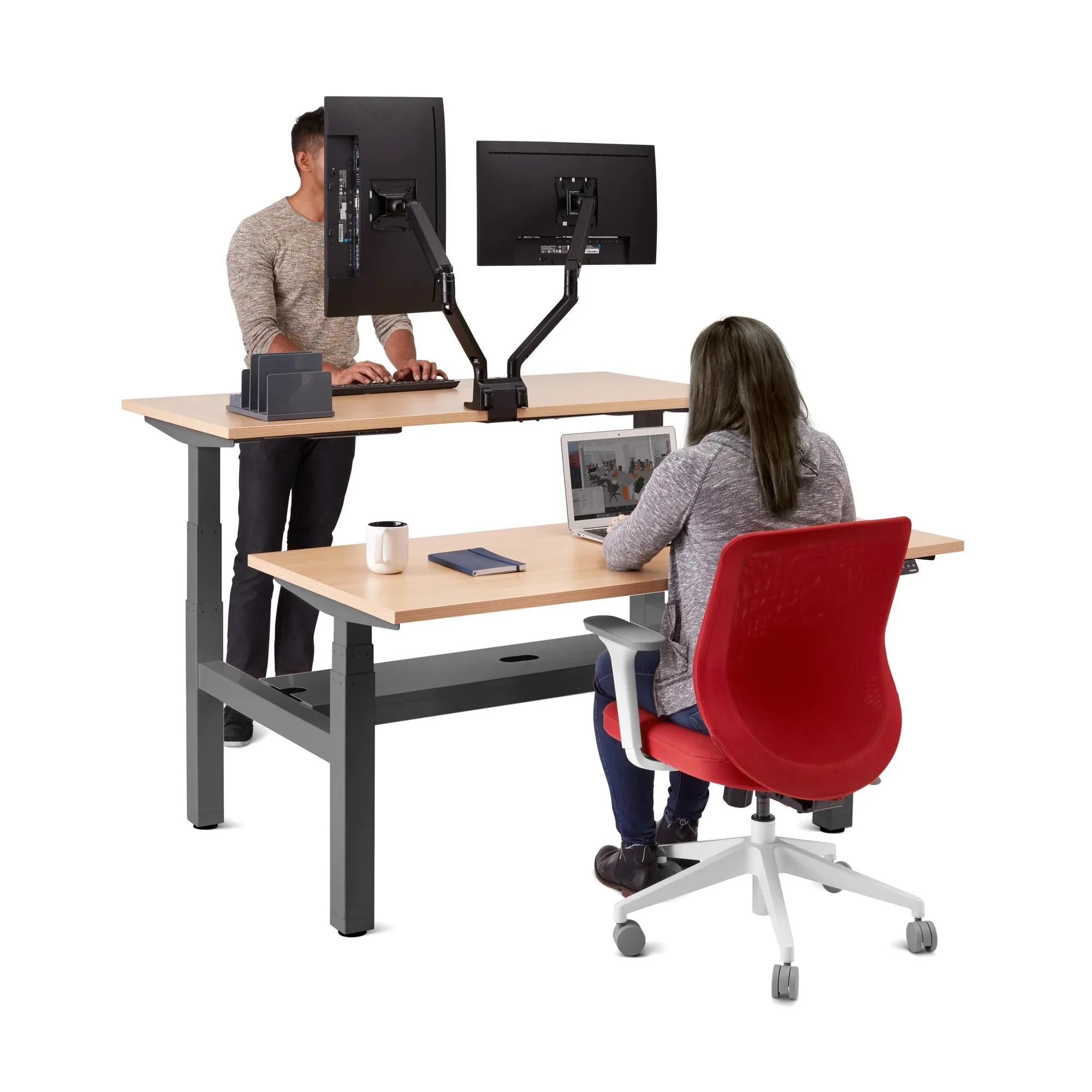 Series L 3S Adjustable Height Double Desk for 2