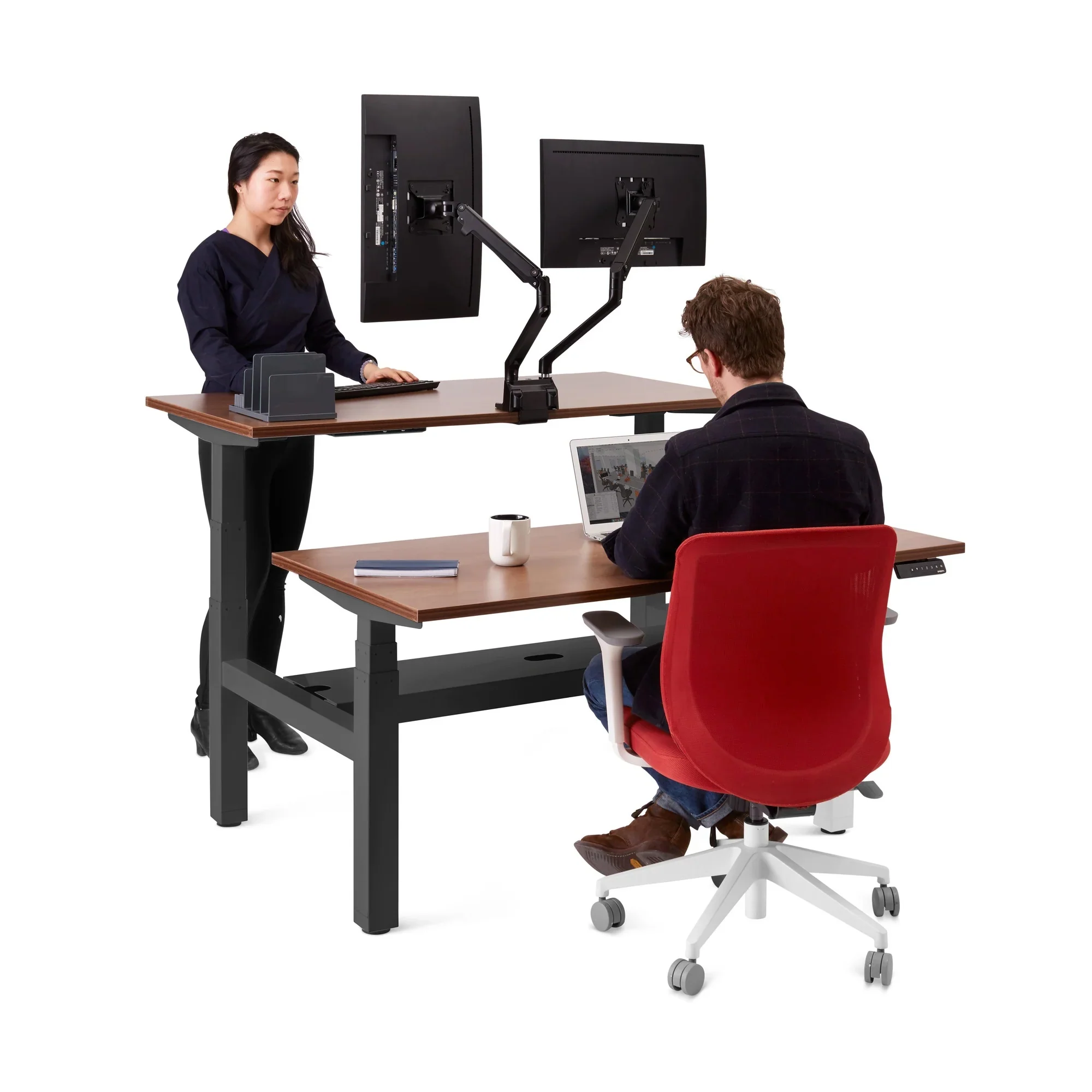 Series L 3S Adjustable Height Double Desk for 2