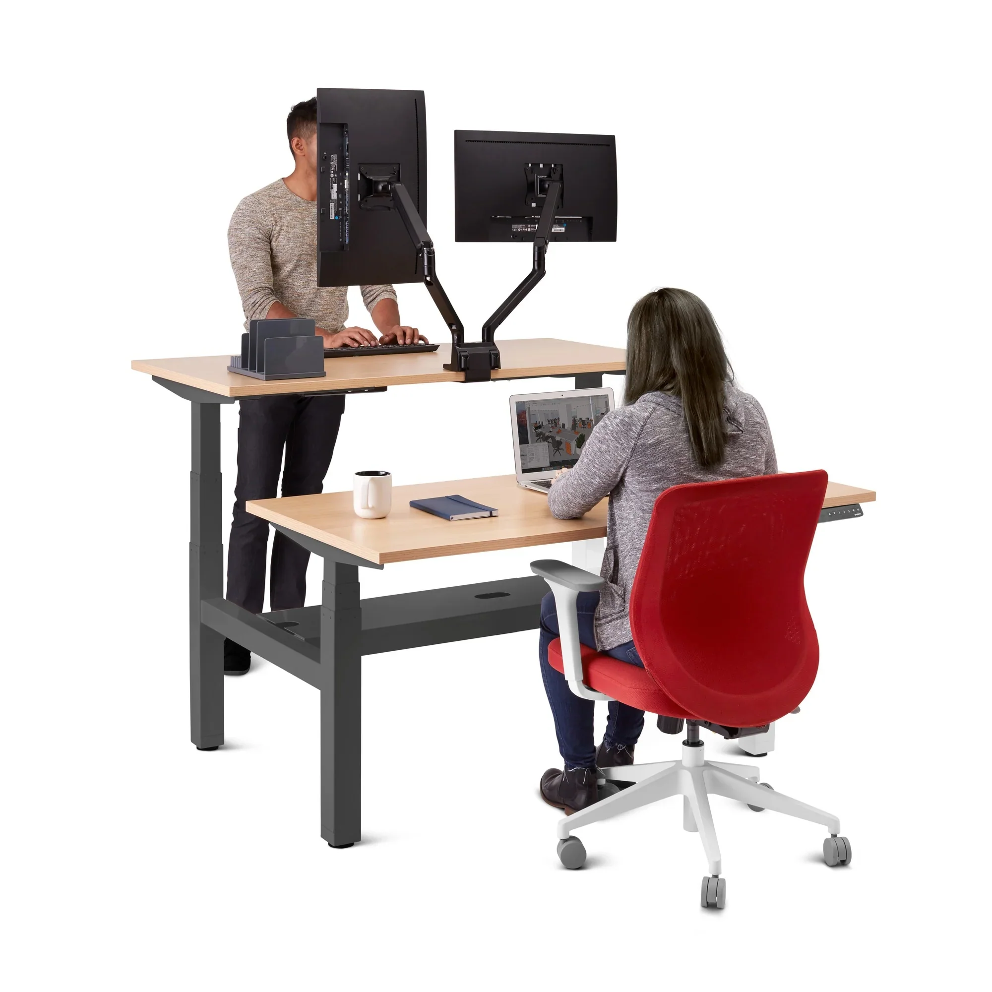 Series L 3S Adjustable Height Double Desk for 2
