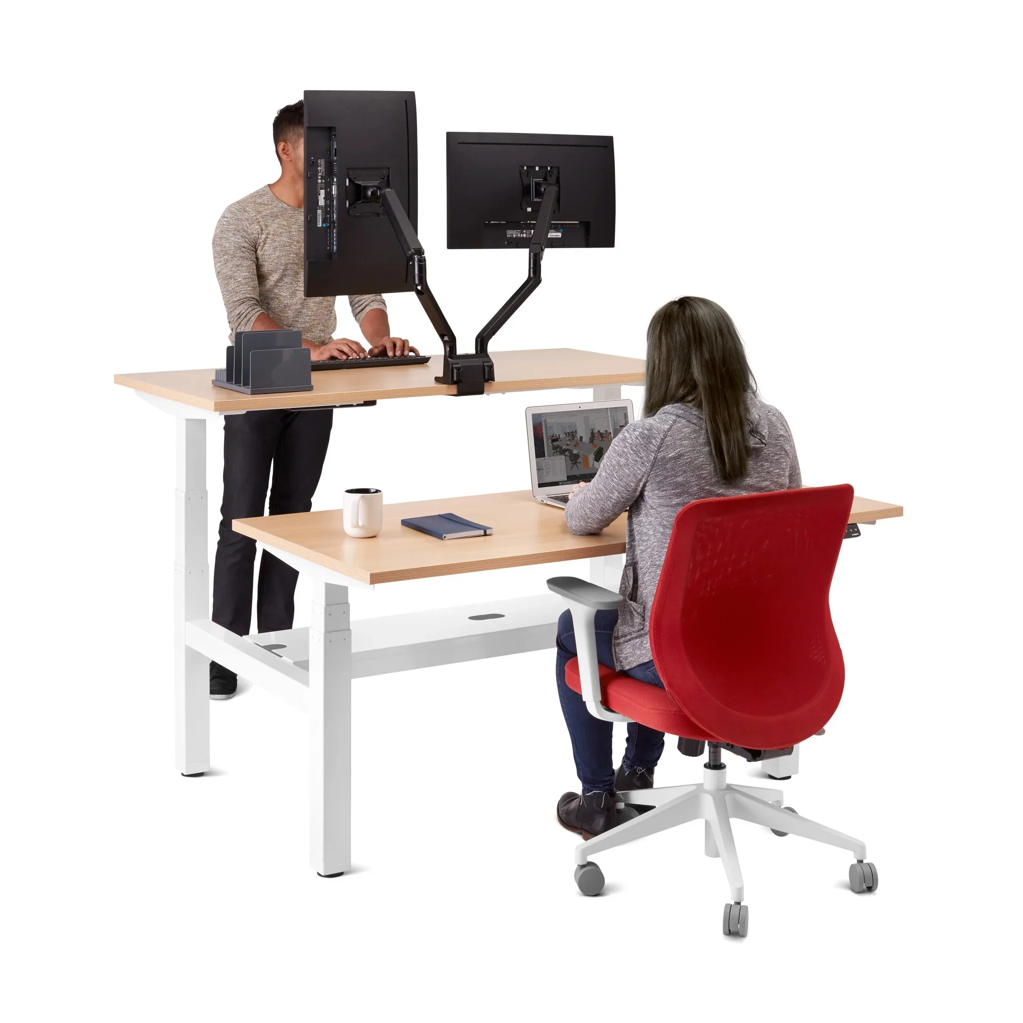 Series L 3S Adjustable Height Double Desk for 2