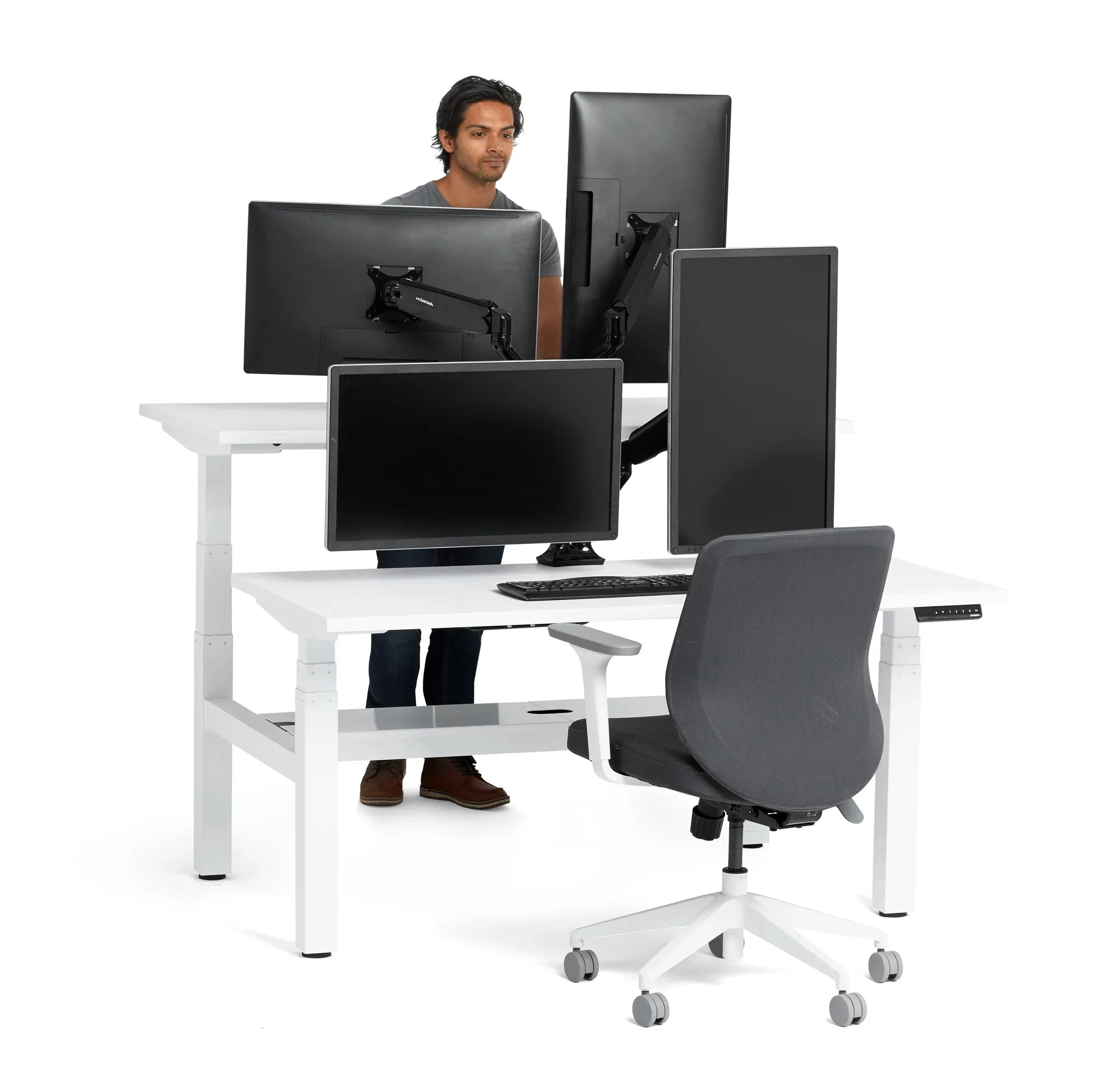 Series L 3S Adjustable Height Double Desk for 2