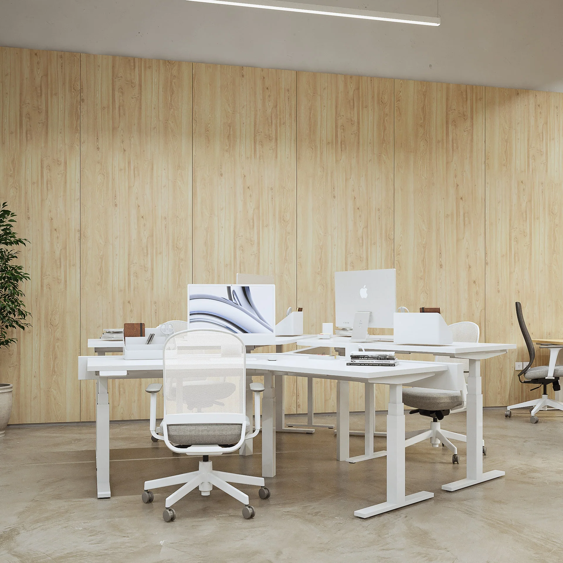 Series L 3S Adjustable Height 120 Degree Desk for 3 + Boom Power Rail