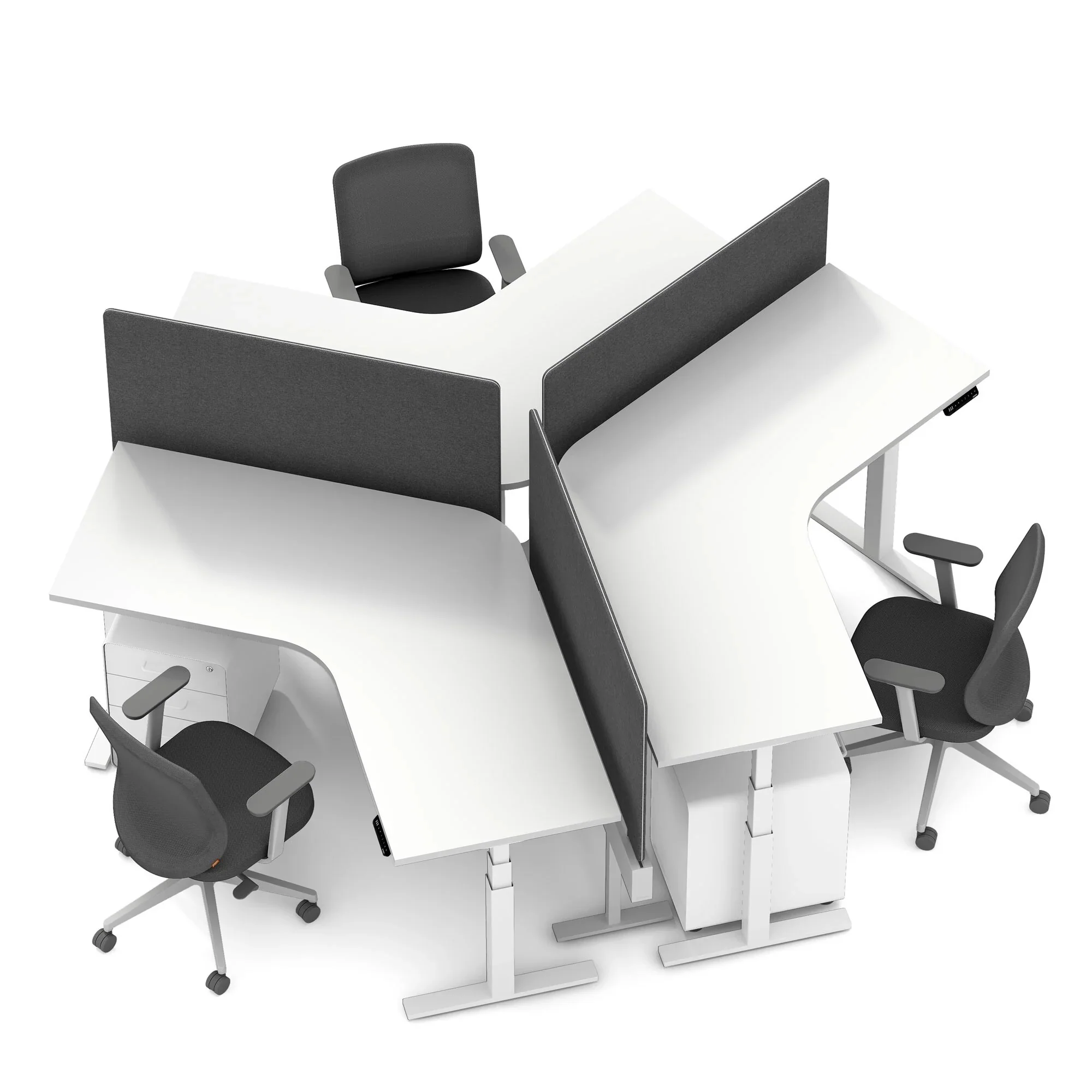 Series L 3S Adjustable Height 120 Degree Desk for 3 + Boom Power Rail