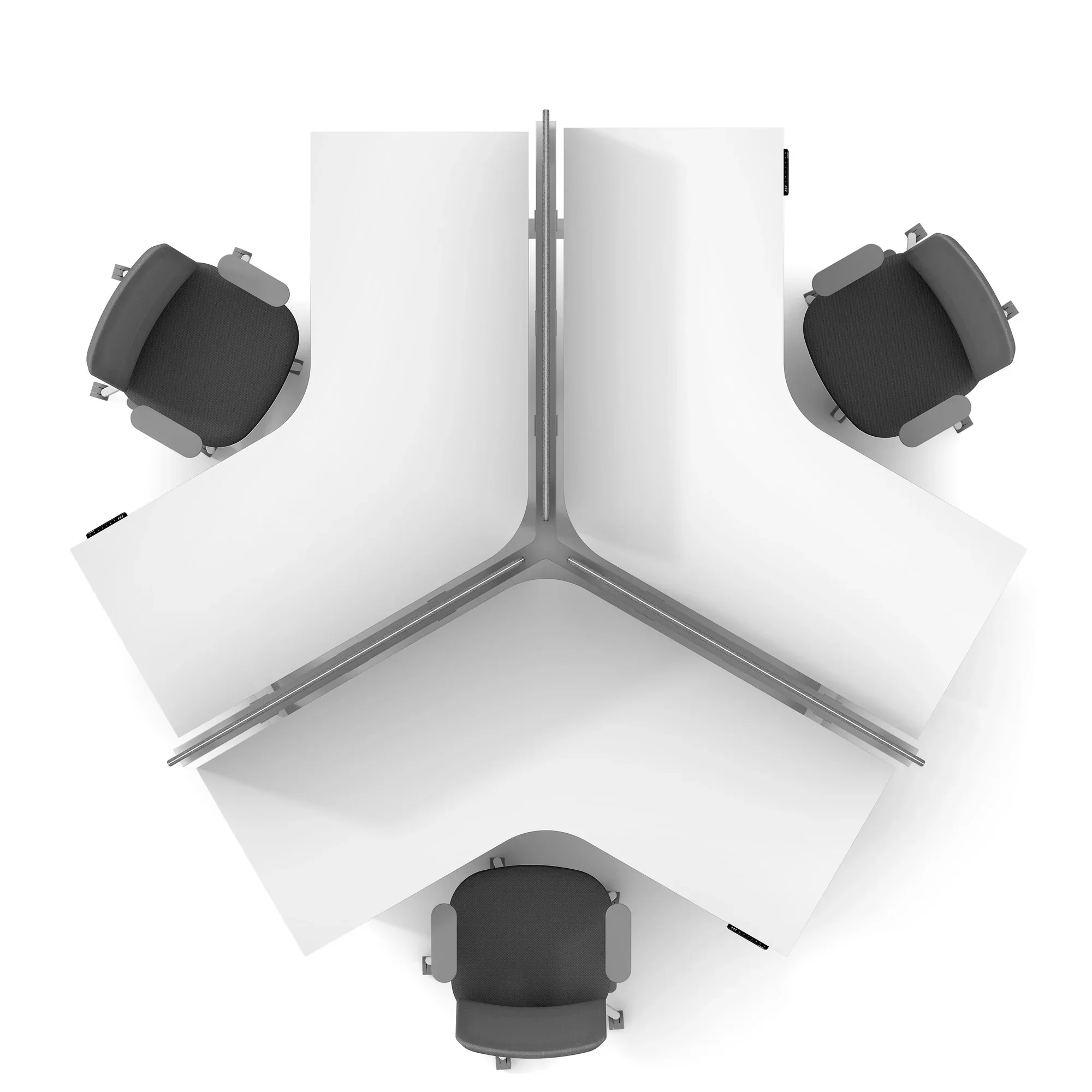 Series L 3S Adjustable Height 120 Degree Desk for 3 + Boom Power Rail