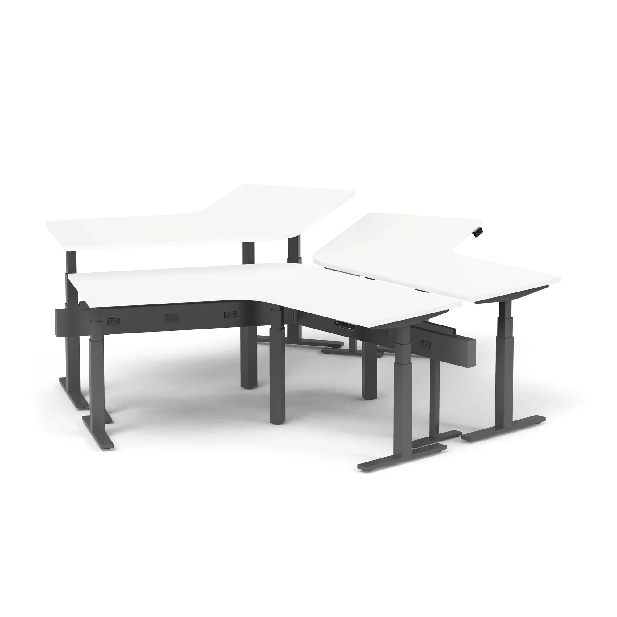 Series L 3S Adjustable Height 120 Degree Desk for 3 + Boom Power Rail
