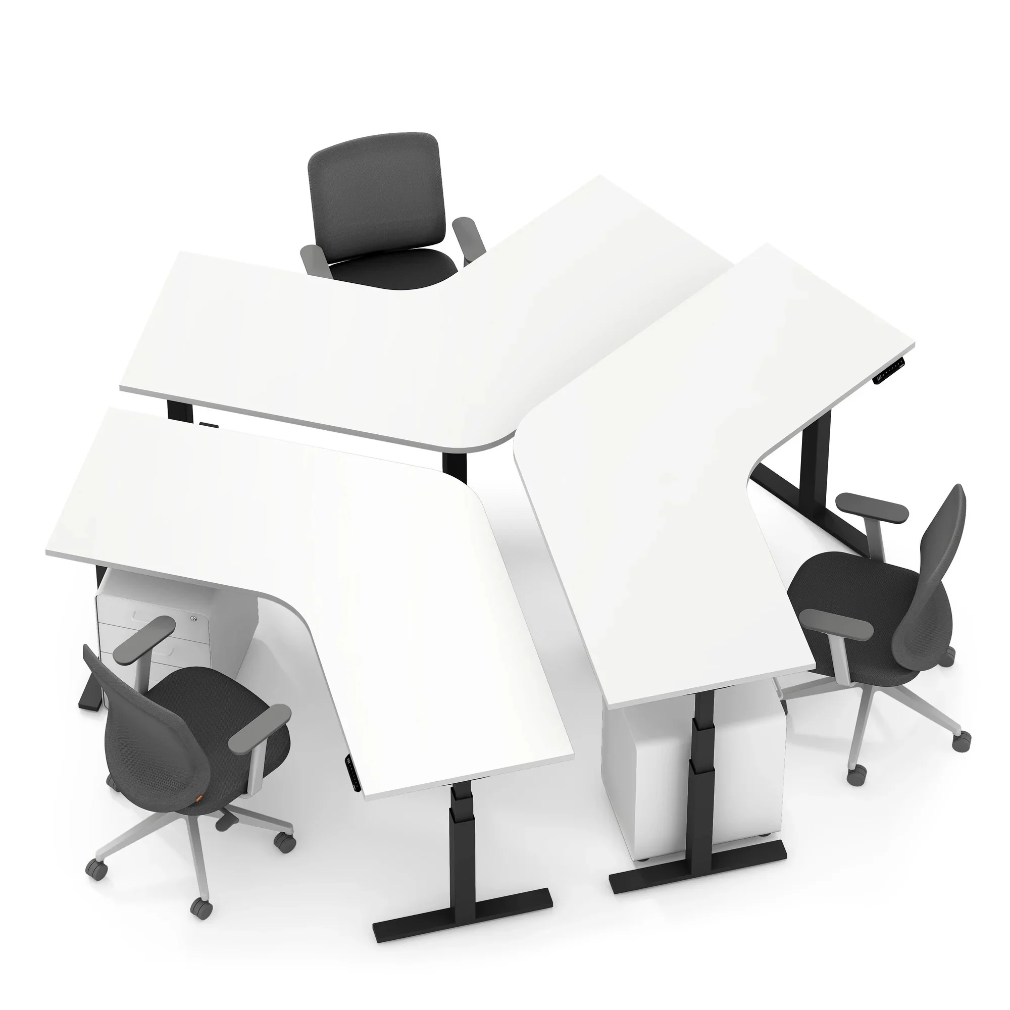 Series L 3S Adjustable Height 120 Degree Desk for 3 + Boom Power Rail