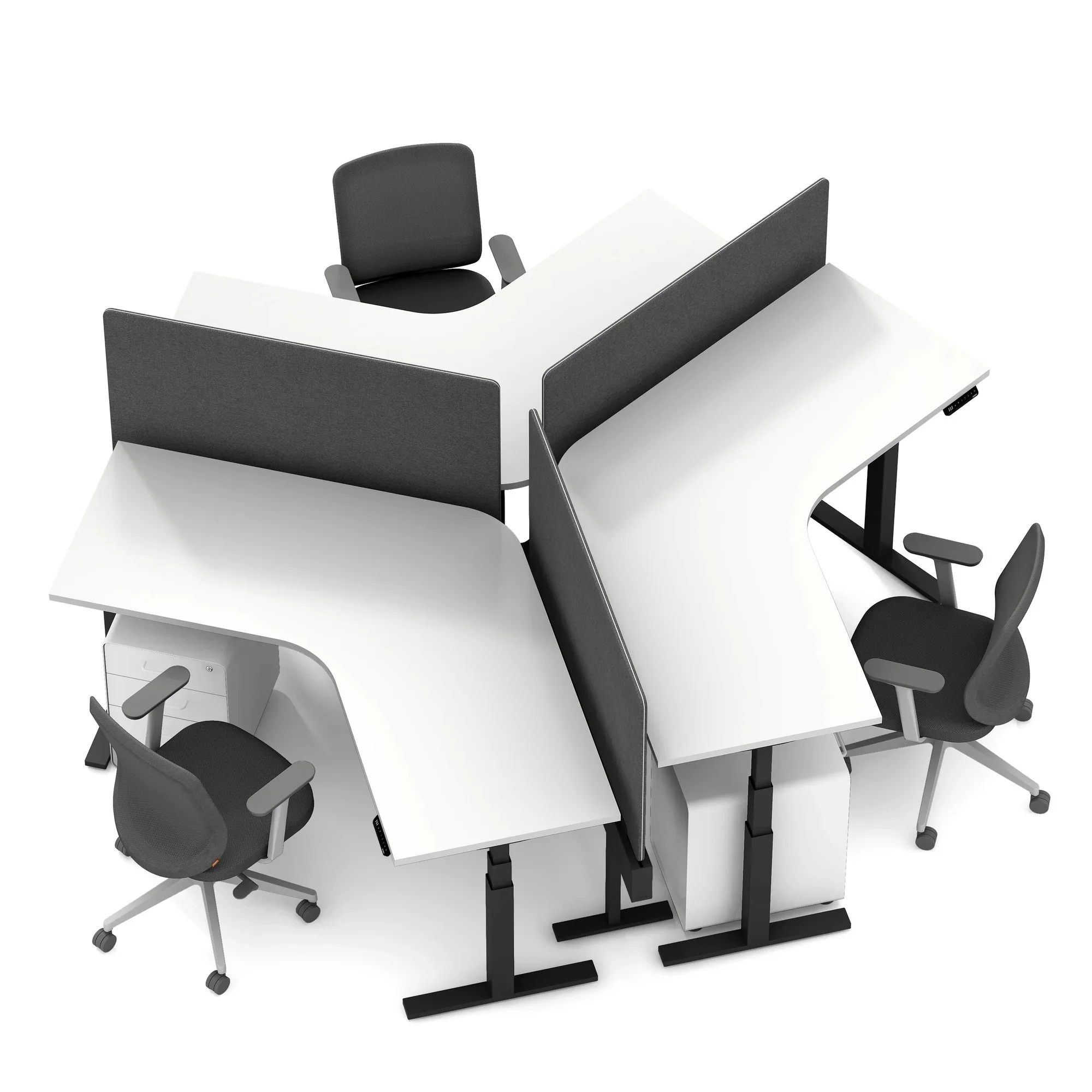 Series L 3S Adjustable Height 120 Degree Desk for 3 + Boom Power Rail