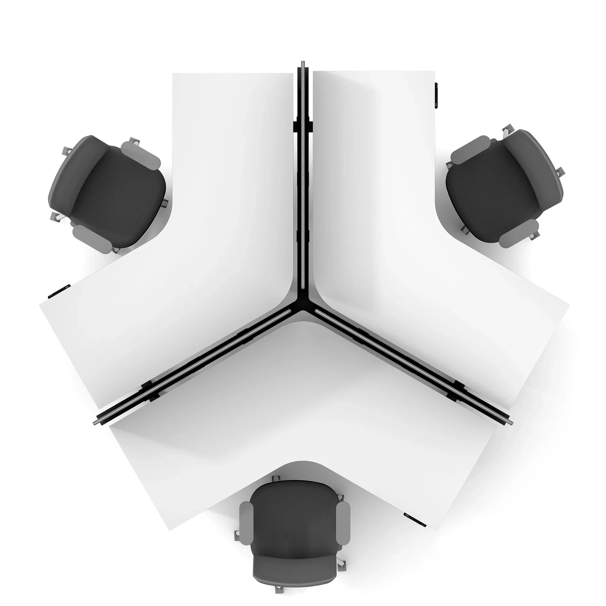 Series L 3S Adjustable Height 120 Degree Desk for 3 + Boom Power Rail