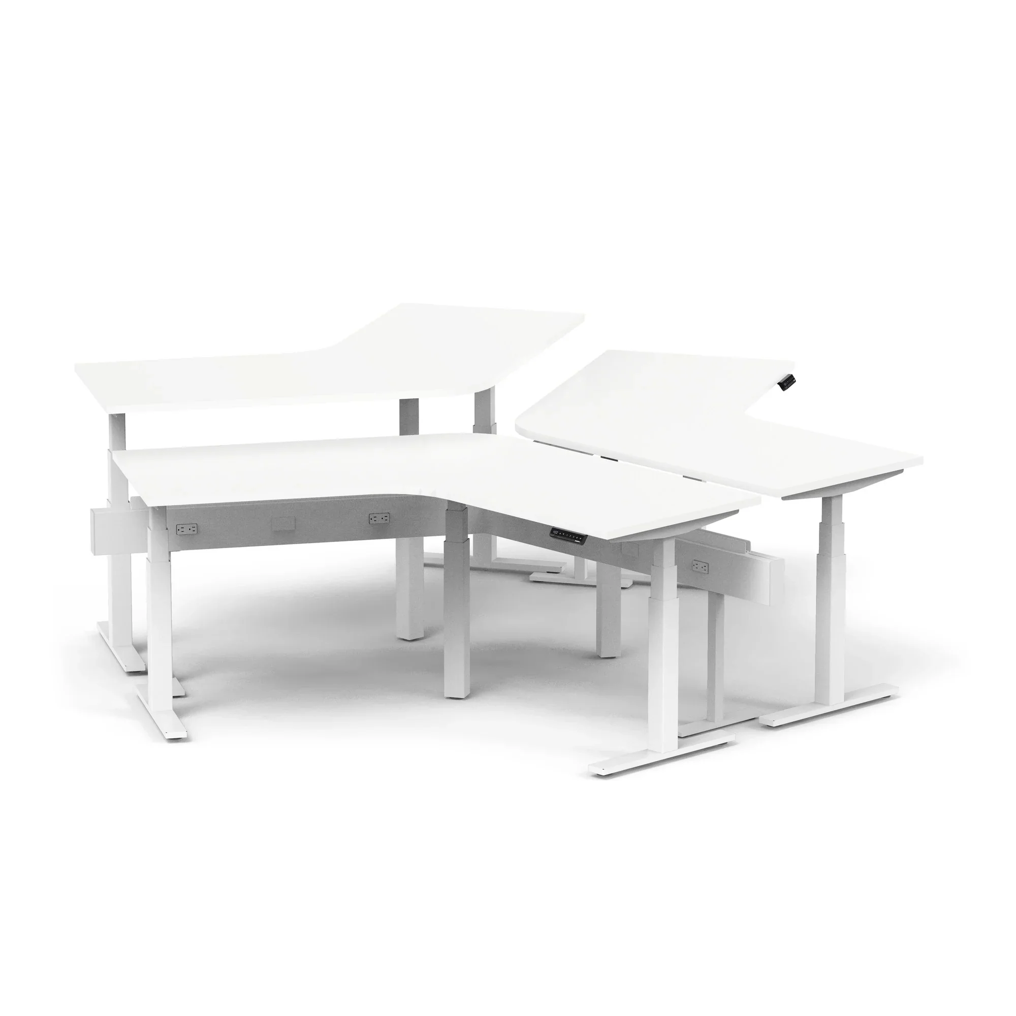 Series L 3S Adjustable Height 120 Degree Desk for 3 + Boom Power Rail