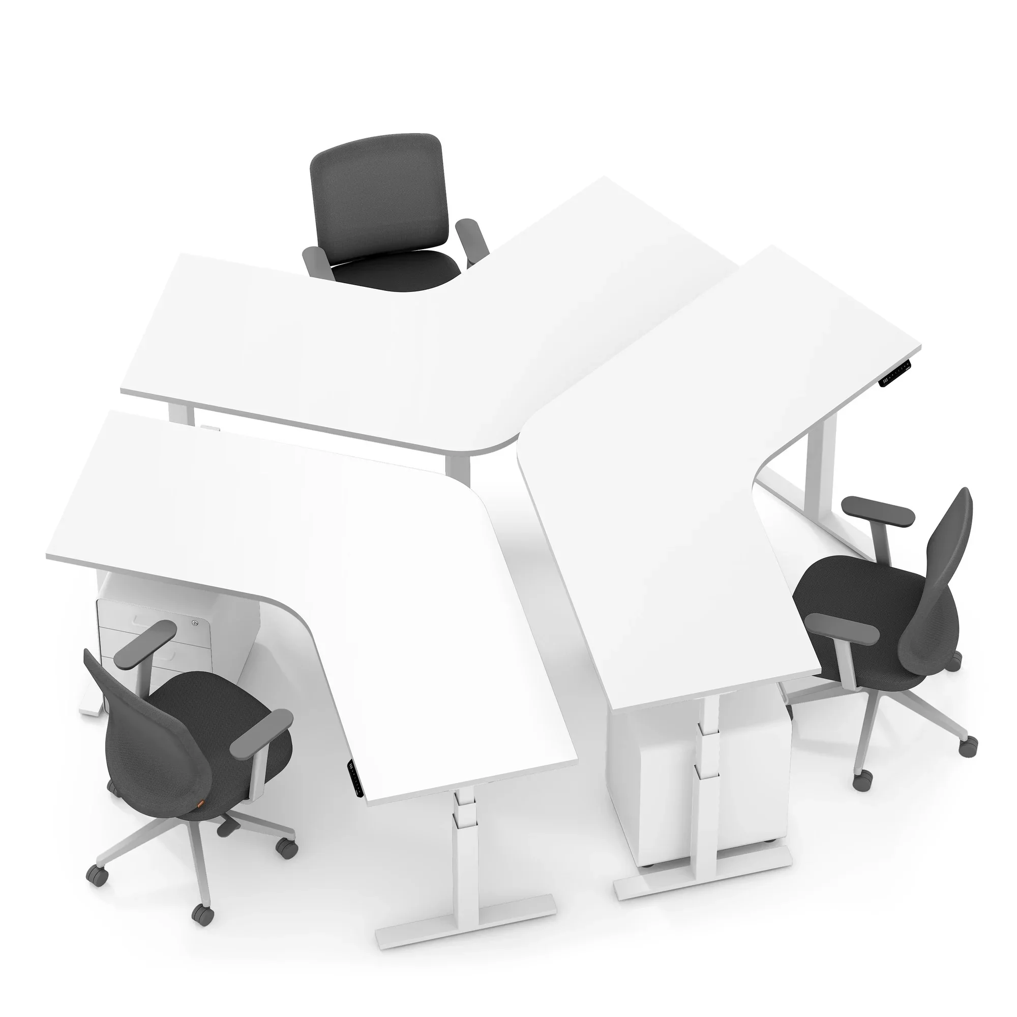 Series L 3S Adjustable Height 120 Degree Desk for 3 + Boom Power Rail