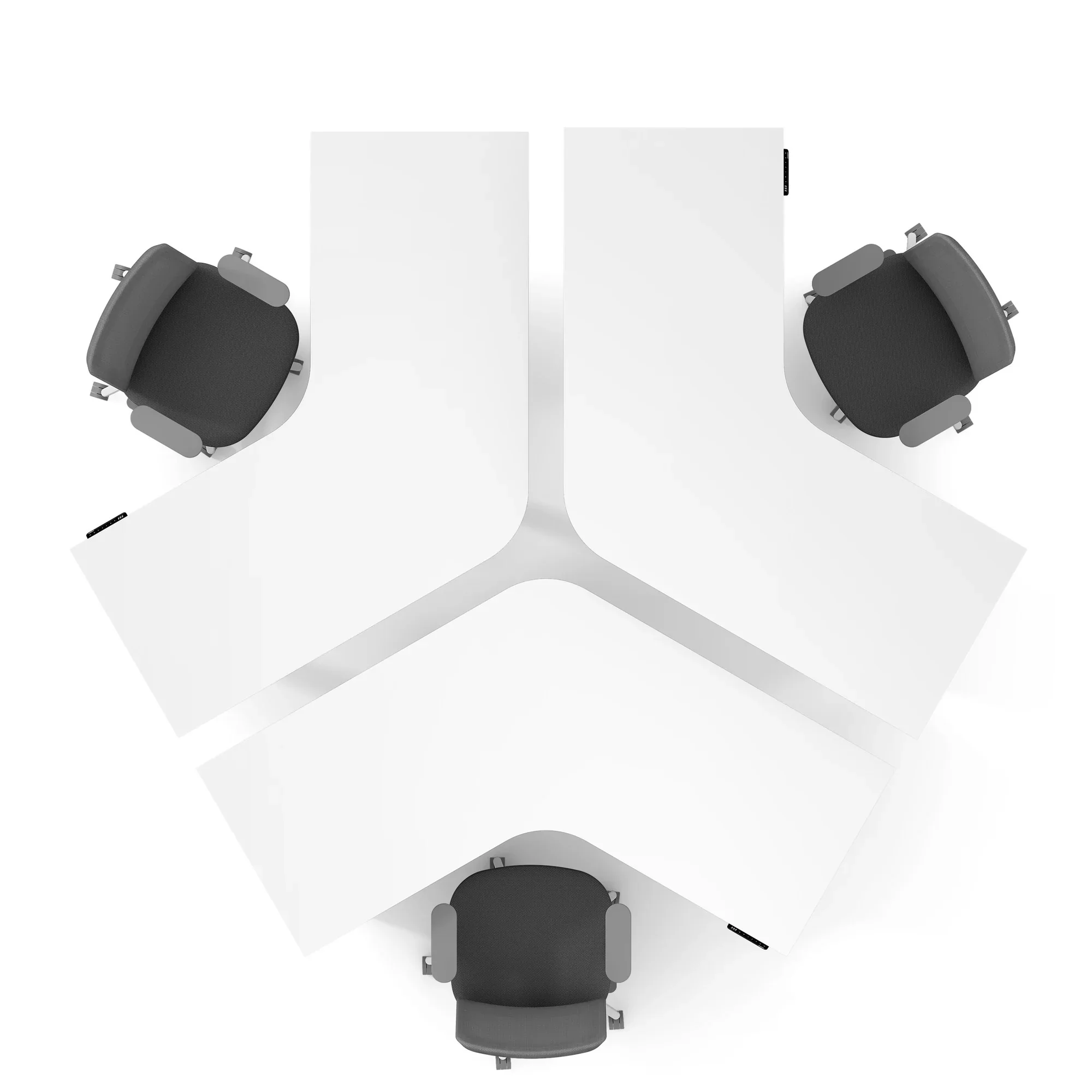 Series L 3S Adjustable Height 120 Degree Desk for 3 + Boom Power Rail