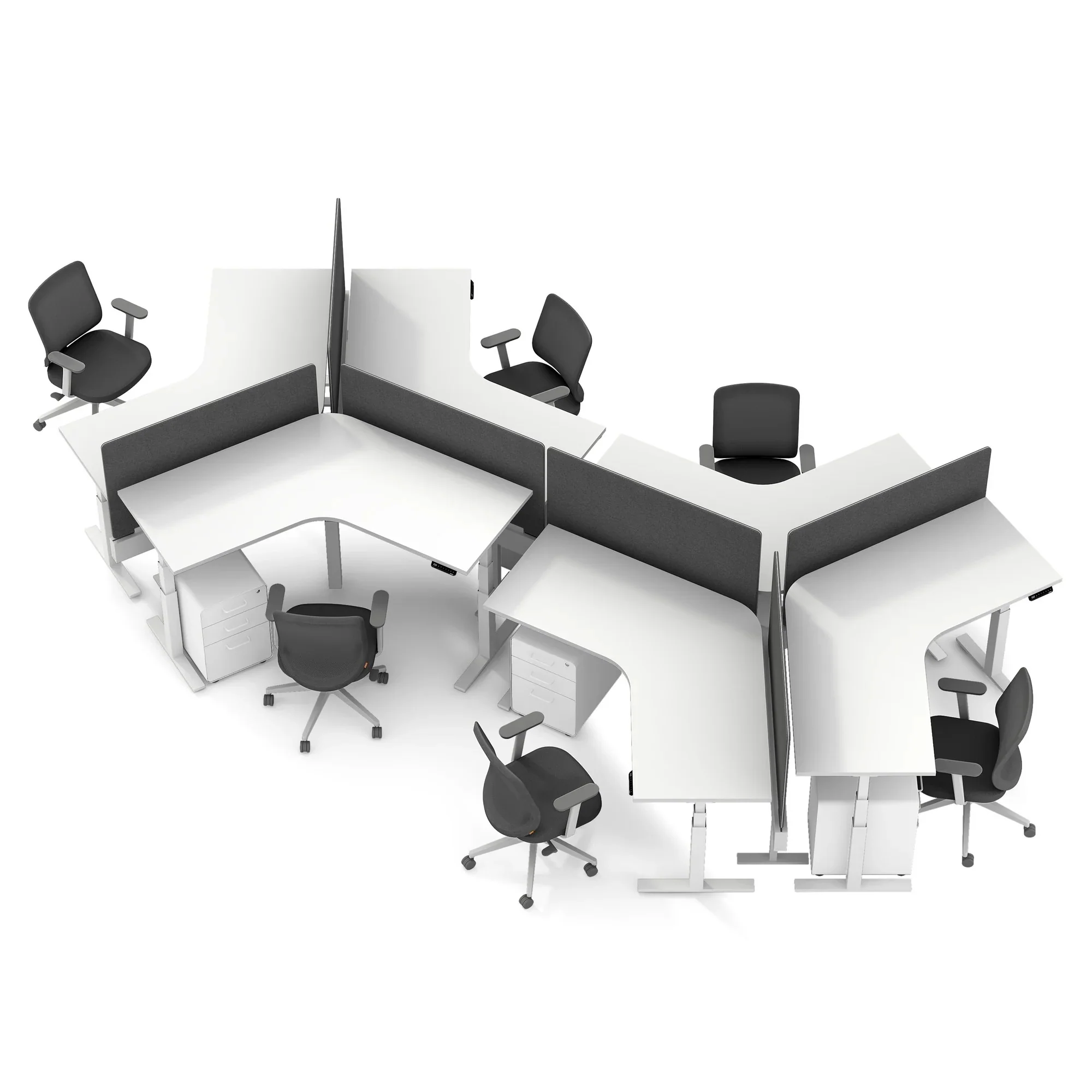 Series L 3S Adjustable Height 120 Degree Desk for 6 + Boom Power Rail 10 Series L 3S Adjustable Height 120 Degree Desk for 6 + Boom Power Rail