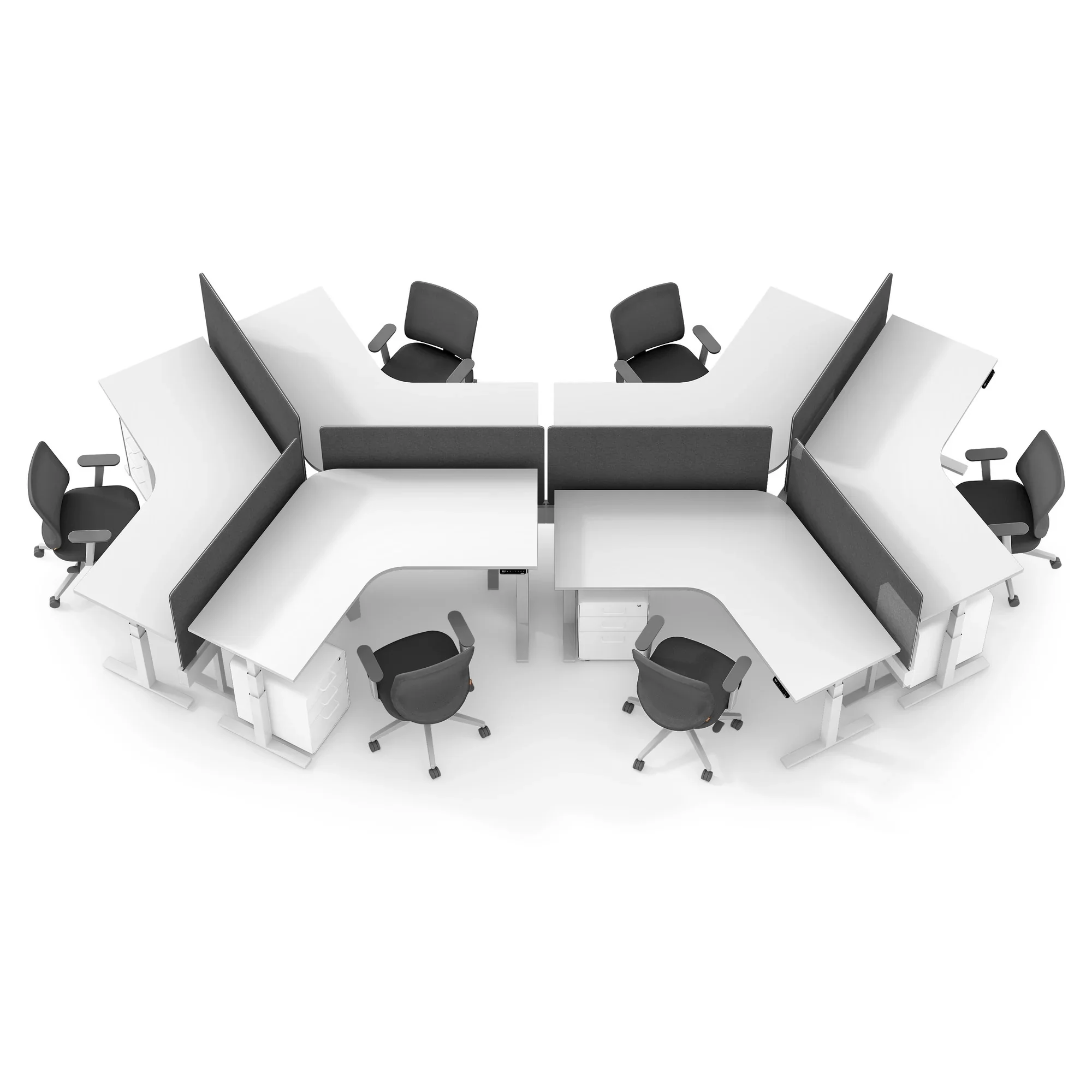 Series L 3S Adjustable Height 120 Degree Desk for 6 + Boom Power Rail 11 Series L 3S Adjustable Height 120 Degree Desk for 6 + Boom Power Rail