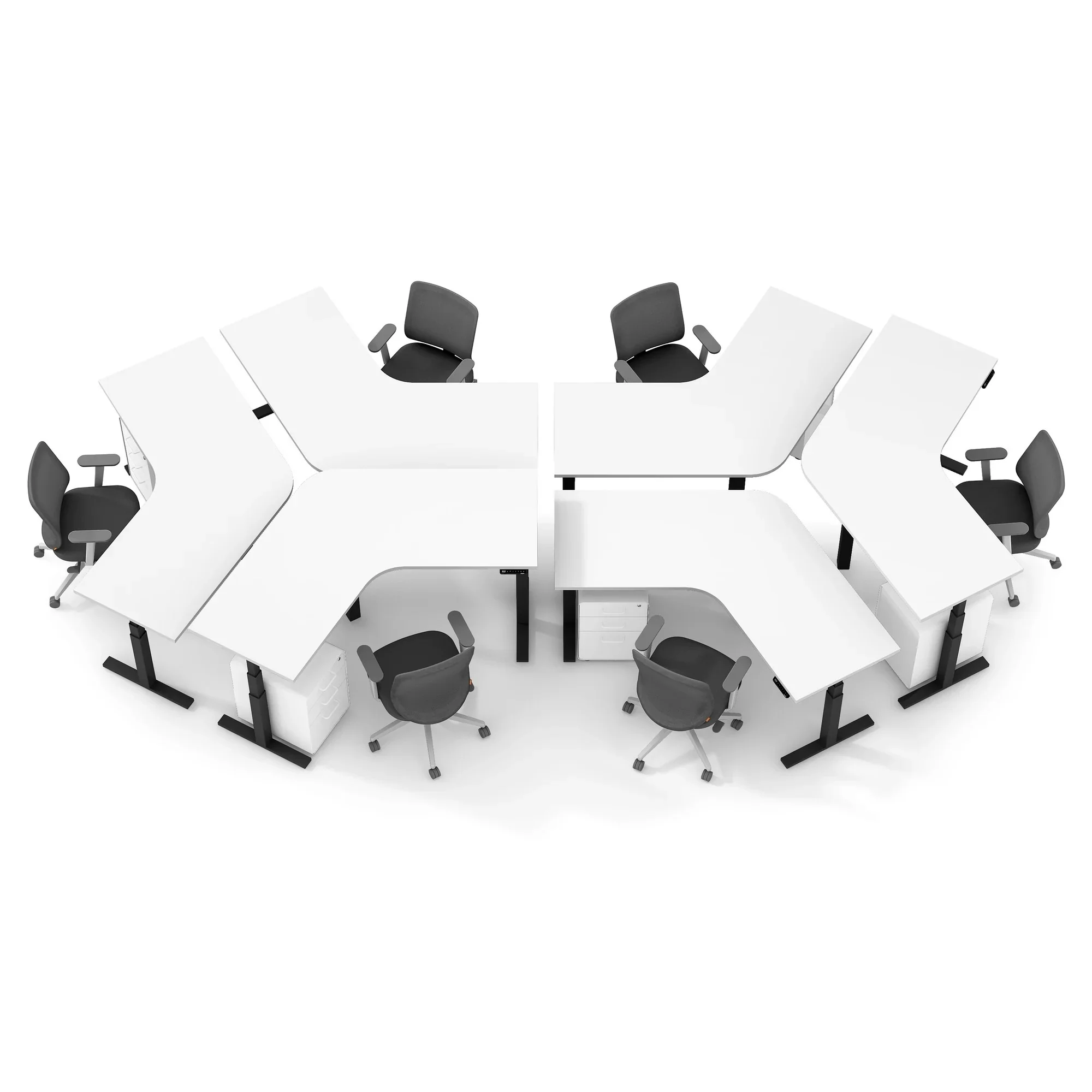 Series L 3S Adjustable Height 120 Degree Desk for 6 + Boom Power Rail 4 Series L 3S Adjustable Height 120 Degree Desk for 6 + Boom Power Rail