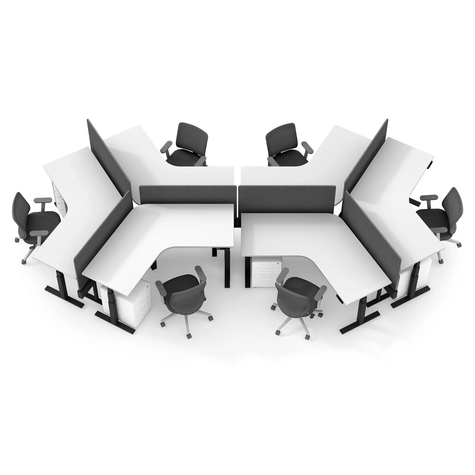 Series L 3S Adjustable Height 120 Degree Desk for 6 + Boom Power Rail 6 Series L 3S Adjustable Height 120 Degree Desk for 6 + Boom Power Rail
