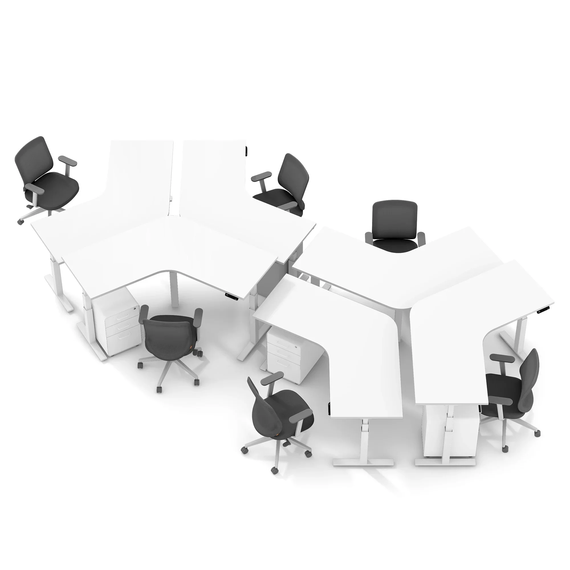 Series L 3S Adjustable Height 120 Degree Desk for 6 + Boom Power Rail 8 Series L 3S Adjustable Height 120 Degree Desk for 6 + Boom Power Rail