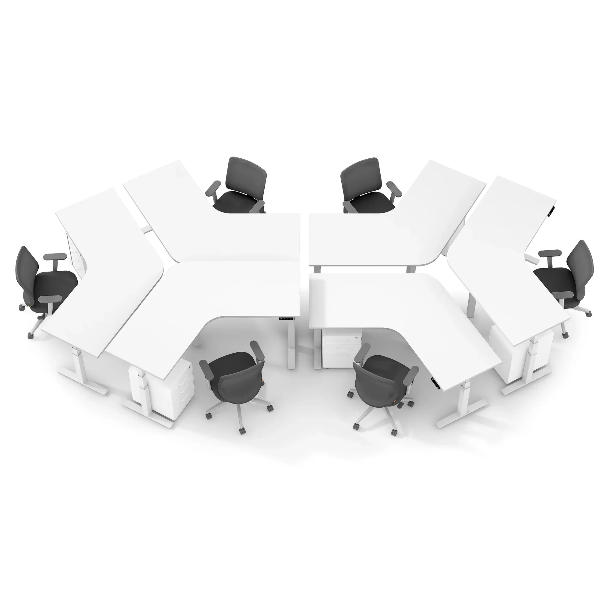 Series L 3S Adjustable Height 120 Degree Desk for 6 + Boom Power Rail 9 Series L 3S Adjustable Height 120 Degree Desk for 6 + Boom Power Rail