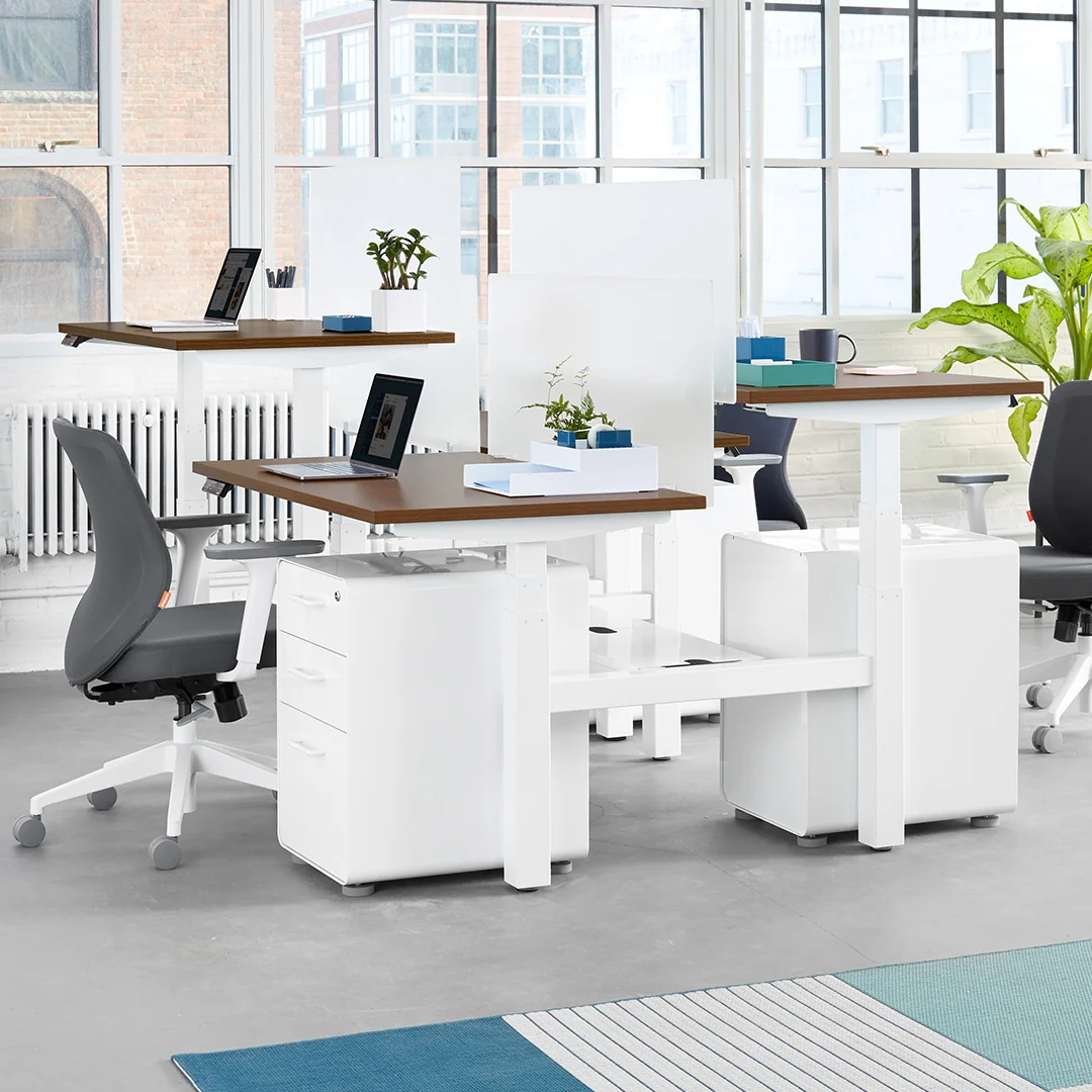 Series L 3S Adjustable Height Double Desk for 4