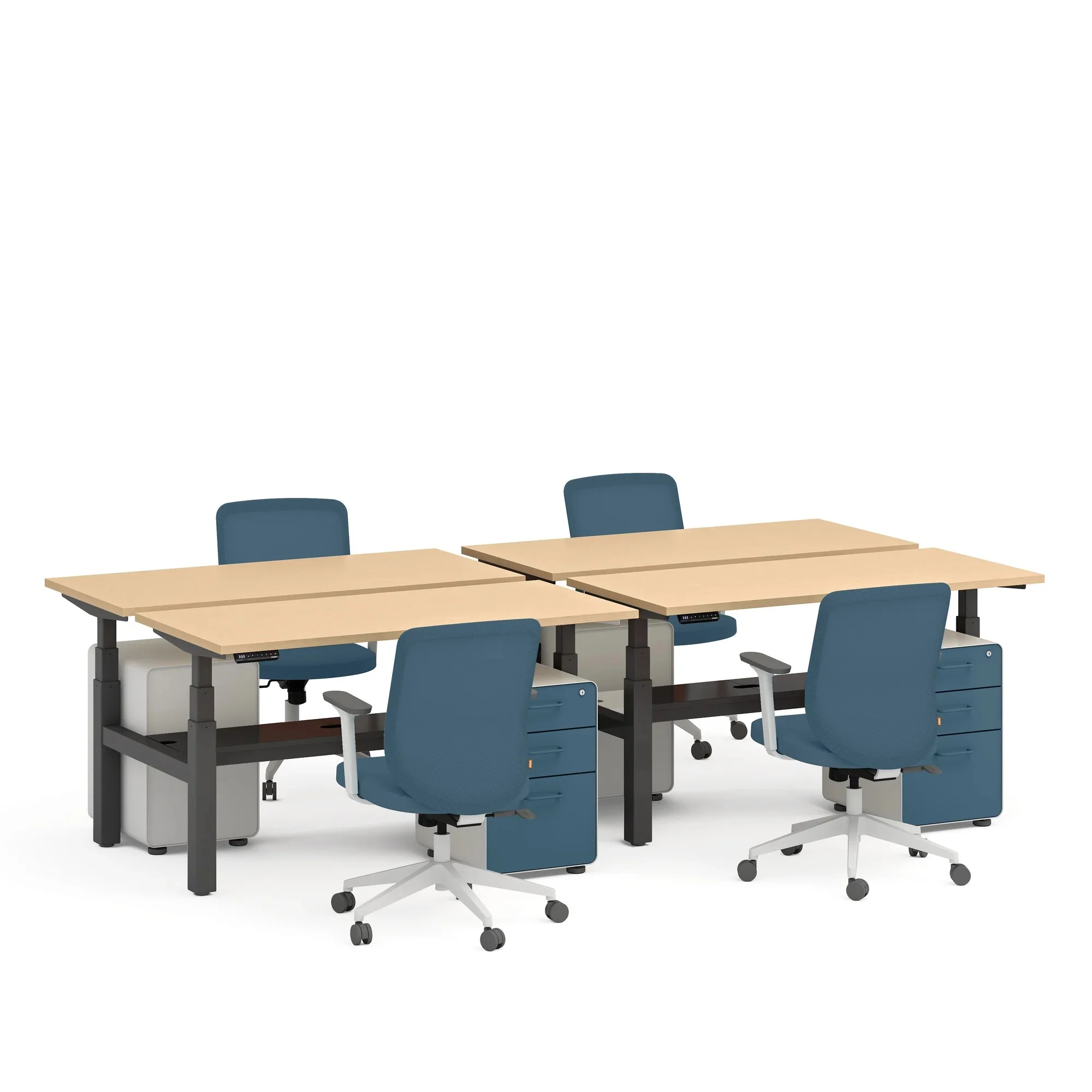 Series L 3S Adjustable Height Double Desk for 4