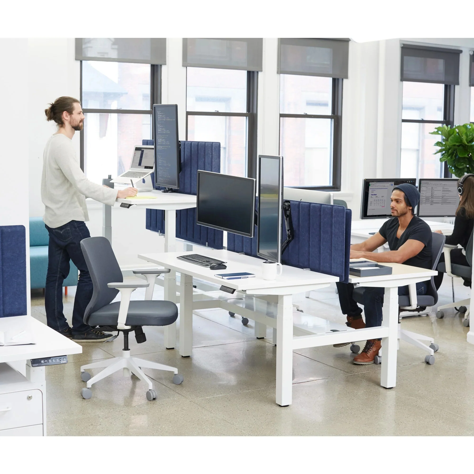 Series L 3S Adjustable Height Double Desk for 4