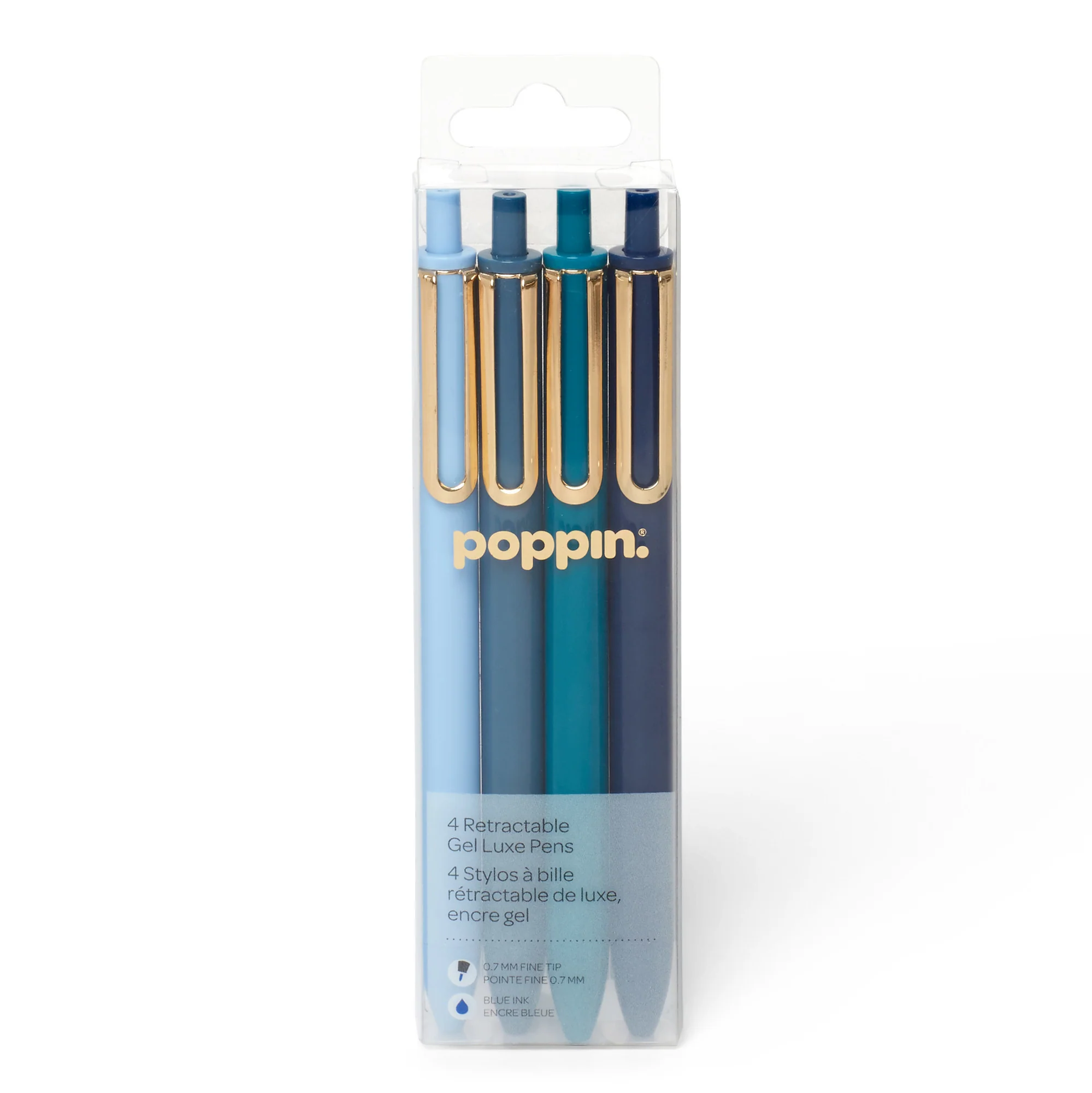 Assorted Blues Retractable Gel Luxe Pens, Set of 4